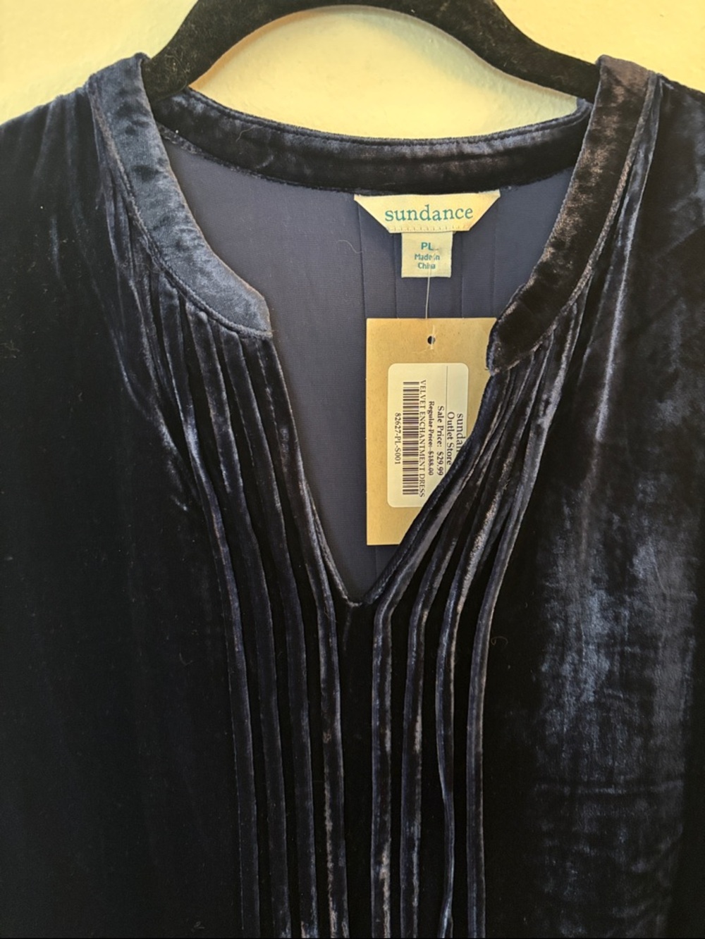 NWT! Sundance Velvet Pleated V-Neck Dress- Navy Blue Orig $188